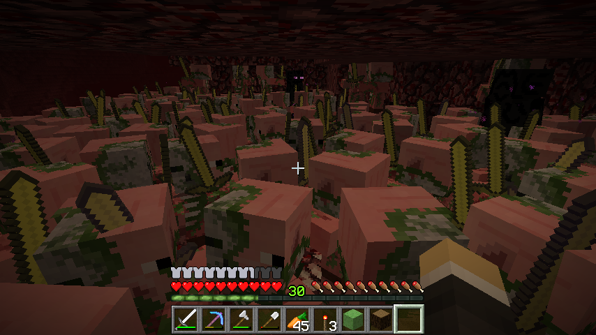 Due to extraordinary success of my pigmen spawner, the guys decided to have a cocktail party in the nether that got out of hand.